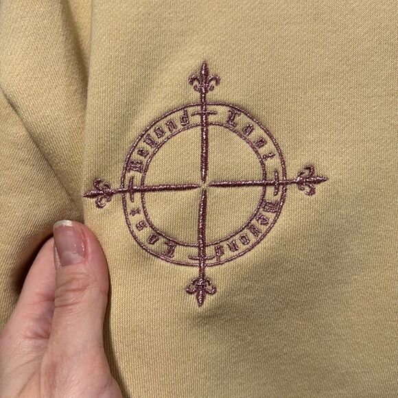 Beyond Lost NYC yellow Zip up hoodie pink metallic embroidered stars size XL - Picture 2 of 7